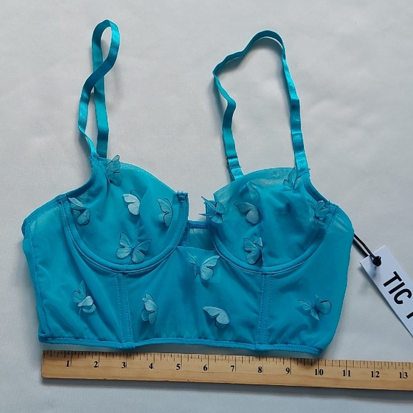 Blue Butterfly Embellished Bralette Womens Size S - Picture 4 of 9